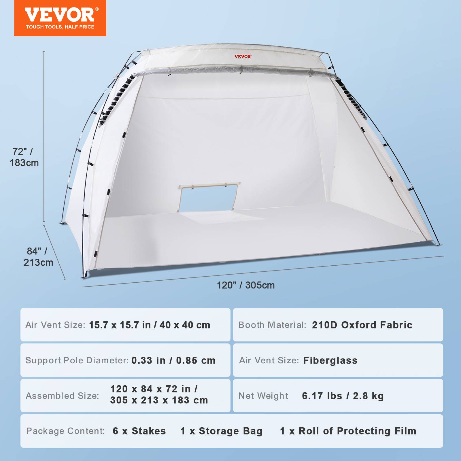 Vevor - VEVOR Abri peinture portable 305x213x183 cm oxford 210D, aération, film jetable pour pulvérisation/aérographe. - Image 7