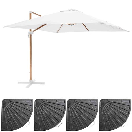 Oviala - Parasol déporté 3x3m et 4 dalles lestées effet bois blanc Brescia - Oviala - Image 2