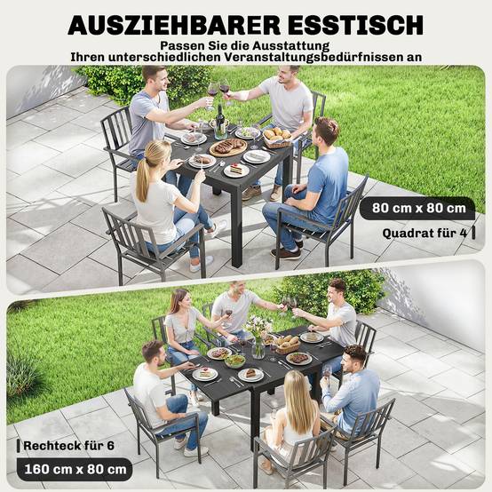 ComfortXL - Table de jardin extensible aluminium 80/160 x 80 cm pour terrasse 4 à 6 places - ComfortXL Outdoor Living - Image 6