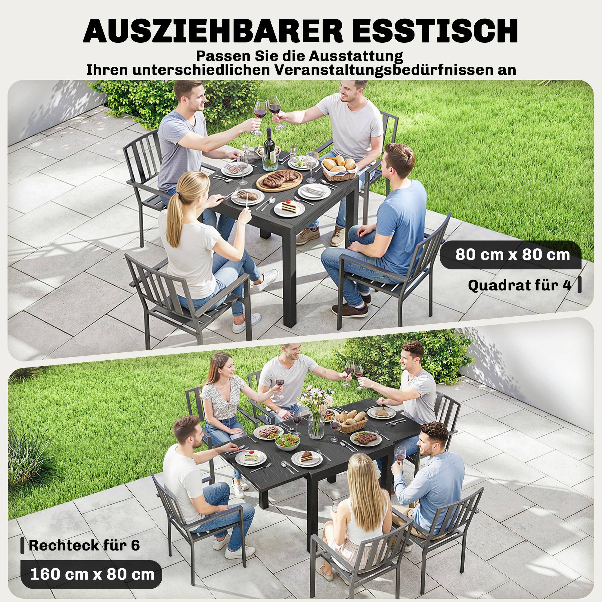 ComfortXL - Table de jardin extensible aluminium 80/160 x 80 cm pour terrasse 4 à 6 places - ComfortXL Outdoor Living - Image 6
