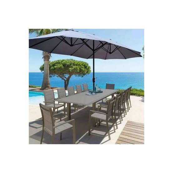 Parasol de jardin double Gris 450 x 265 x H 240cm Mât Ø48mm Toile polyester 180gr/m2 Robuste KZ GARDEN - Imagen 3