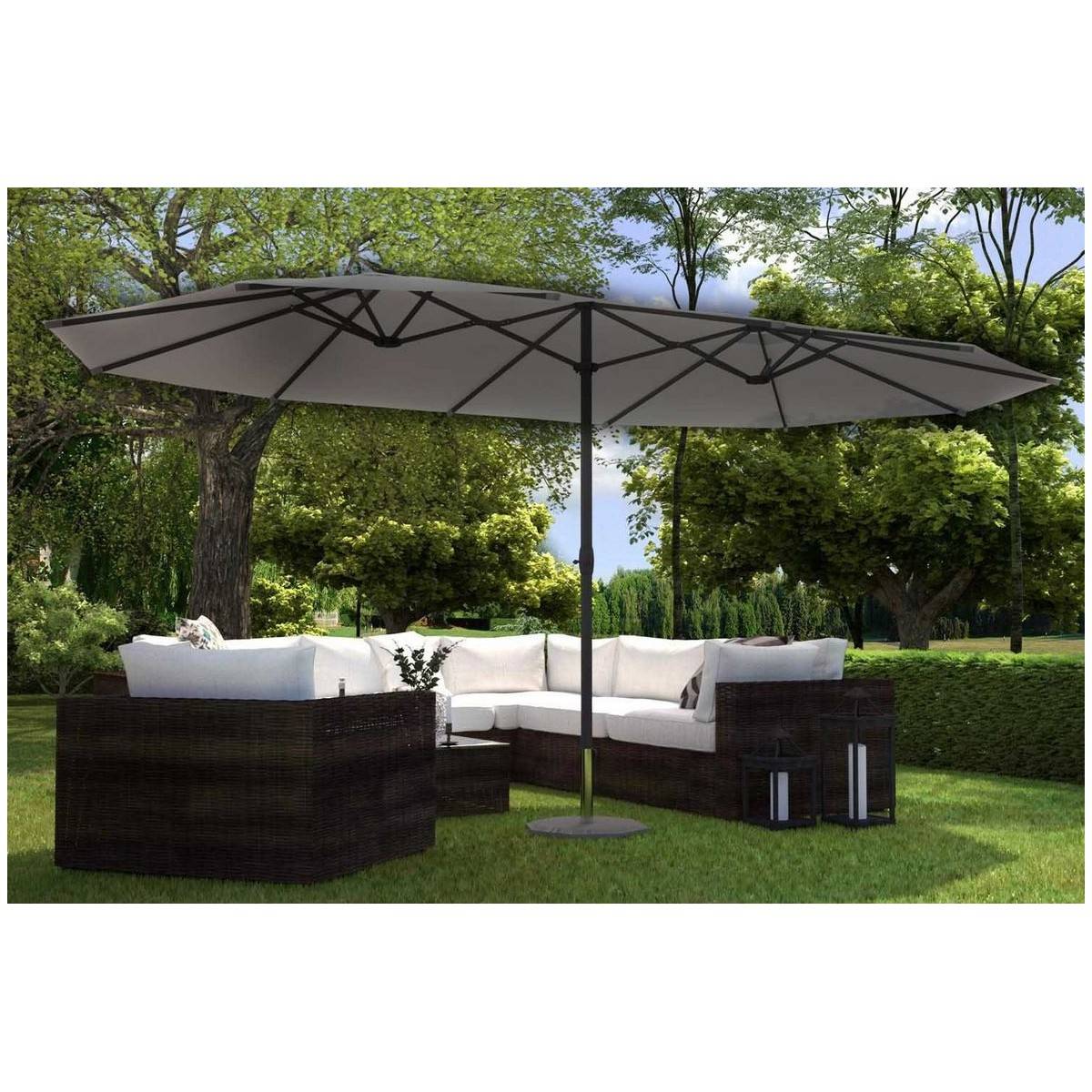 Parasol de jardin double Gris 450 x 265 x H 240cm Mât Ø48mm Toile polyester 180gr/m2 Robuste KZ GARDEN - Imagen 2