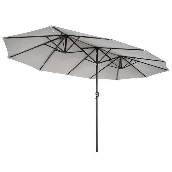 Parasol de jardin double Gris 450 x 265 x H 240cm Mât Ø48mm Toile polyester 180gr/m2 Robuste KZ GARDEN - Imagen 1