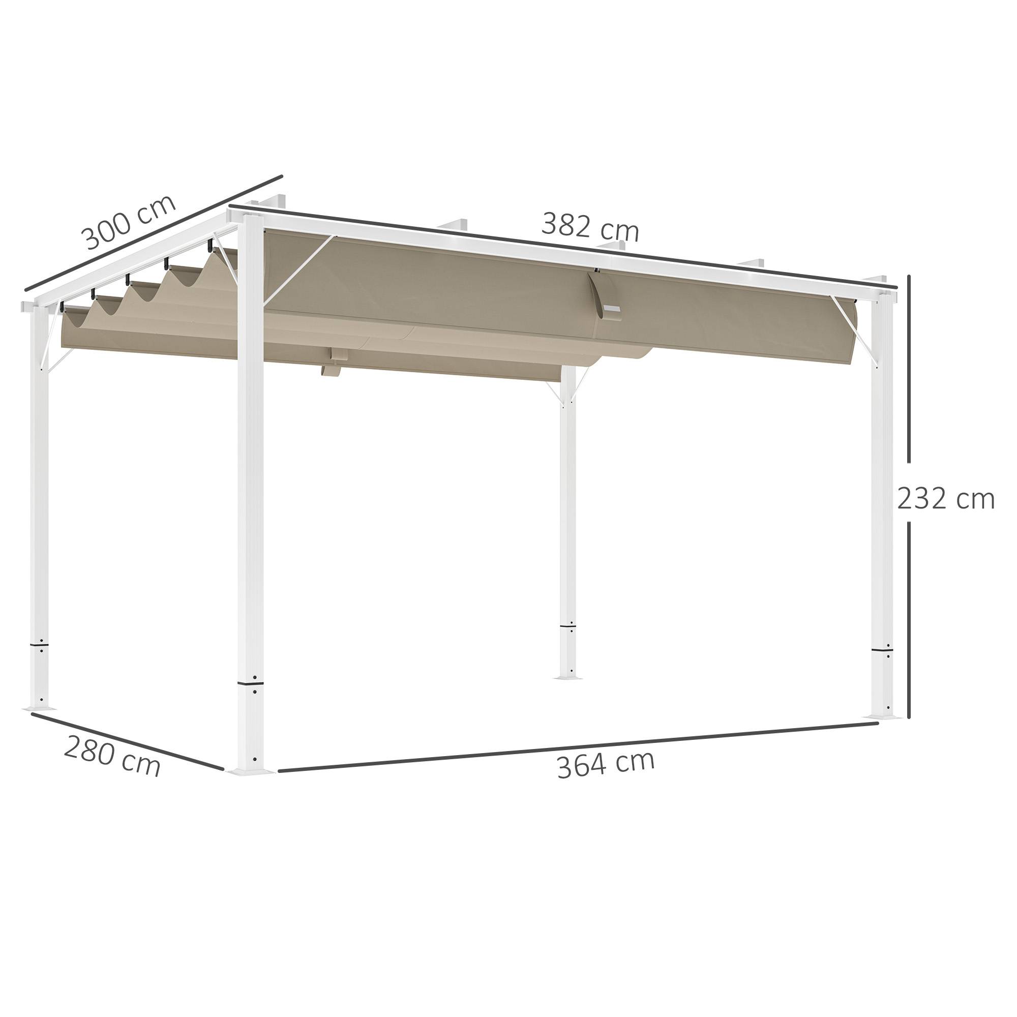 Pergola toit rétractable aluminium terrasse protection solaire 382x300cm blanc - ComfortXL Outdoor Living - Image 5