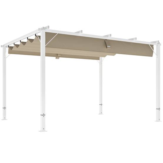 Pergola toit rétractable aluminium terrasse protection solaire 382x300cm blanc - ComfortXL Outdoor Living - Image 1