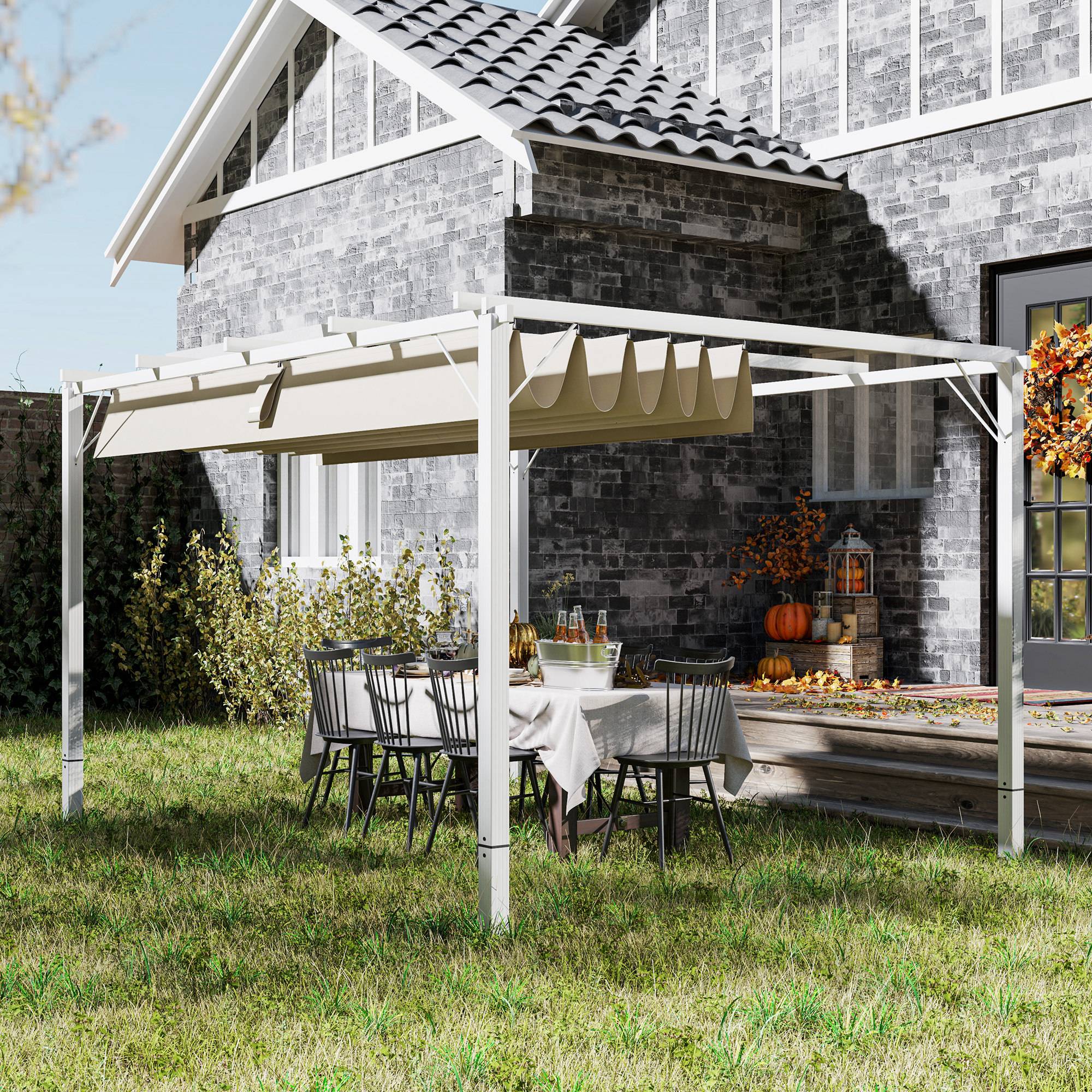 Pergola toit rétractable aluminium terrasse protection solaire 382x300cm blanc - ComfortXL Outdoor Living - Image 4