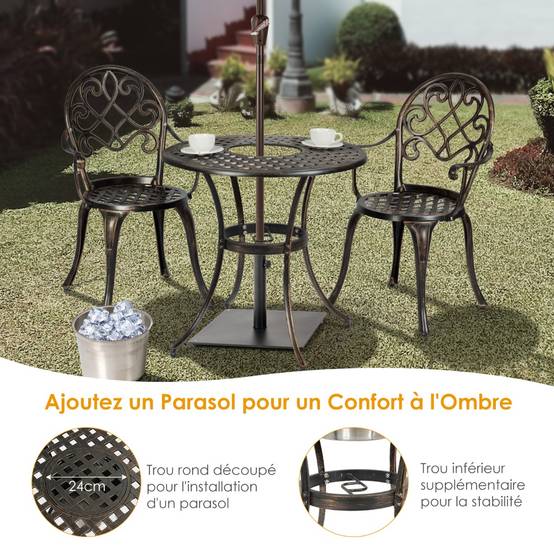 Ensemble 3 Pièces Salon de Jardin en Fonte d'Aluminium avec Seau à Glace Amovible Chaise avec Accoudoir Charge 100KG pour Balcon Terasse - Image 6
