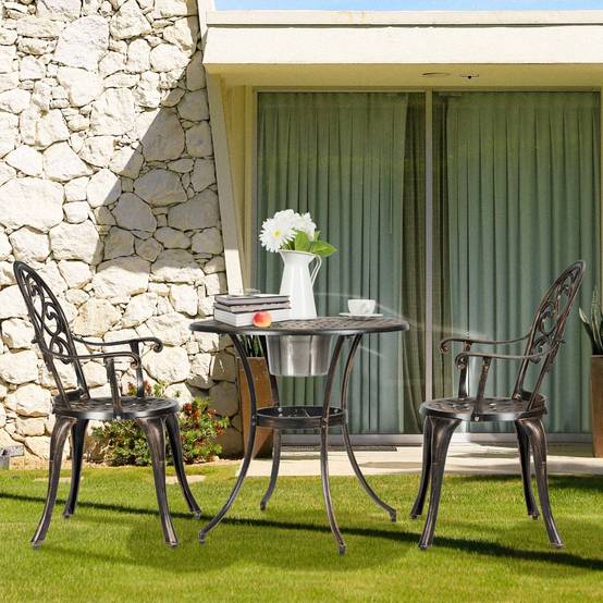 Ensemble 3 Pièces Salon de Jardin en Fonte d'Aluminium avec Seau à Glace Amovible Chaise avec Accoudoir Charge 100KG pour Balcon Terasse - Image 2
