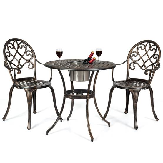 Ensemble 3 Pièces Salon de Jardin en Fonte d'Aluminium avec Seau à Glace Amovible Chaise avec Accoudoir Charge 100KG pour Balcon Terasse - Image 1