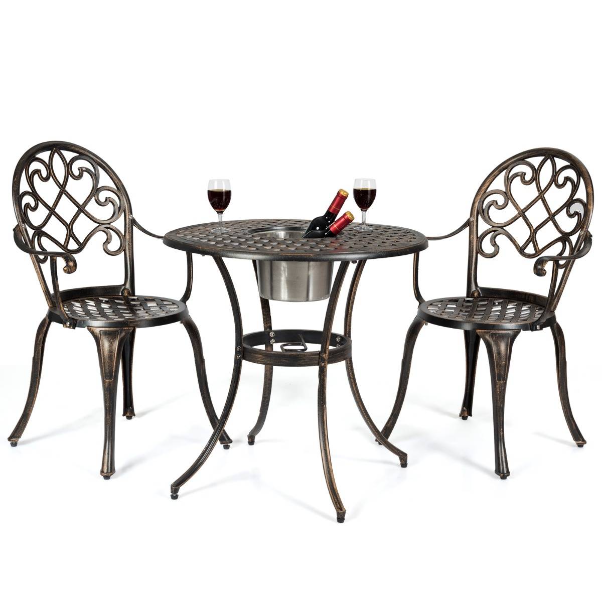 Ensemble 3 Pièces Salon de Jardin en Fonte d'Aluminium avec Seau à Glace Amovible Chaise avec Accoudoir Charge 100KG pour Balcon Terasse - Image 1