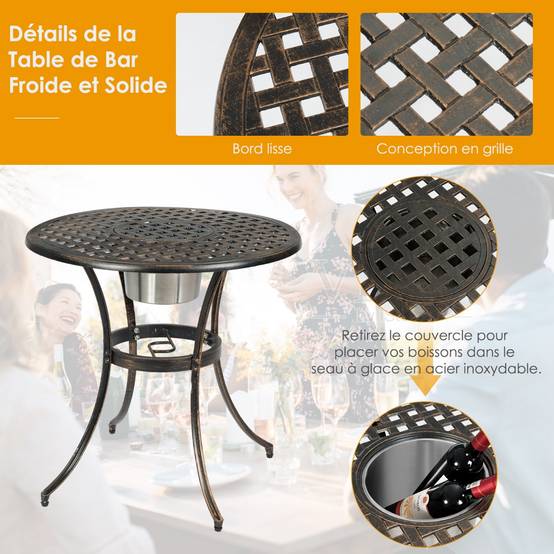 Ensemble 3 Pièces Salon de Jardin en Fonte d'Aluminium avec Seau à Glace Amovible Chaise avec Accoudoir Charge 100KG pour Balcon Terasse - Image 5