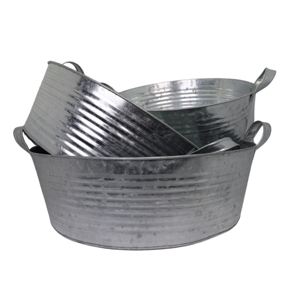 ~ Set de 3 coupes rondes en métal gris Ø.30-34-39.5 cm Chemin de campagne - Imagen 1
