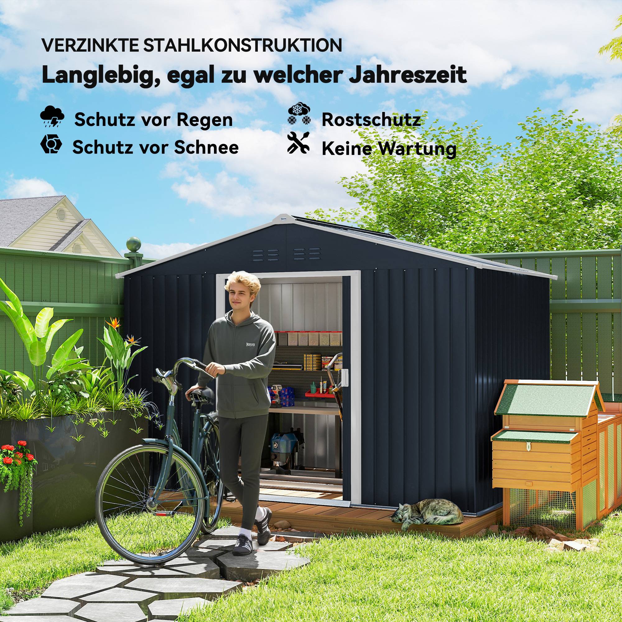 ComfortXL - Abri de jardin acier extérieur rangement avec base renforcée sans plancher gris foncé - ComfortXL Outdoor Living - Image 7