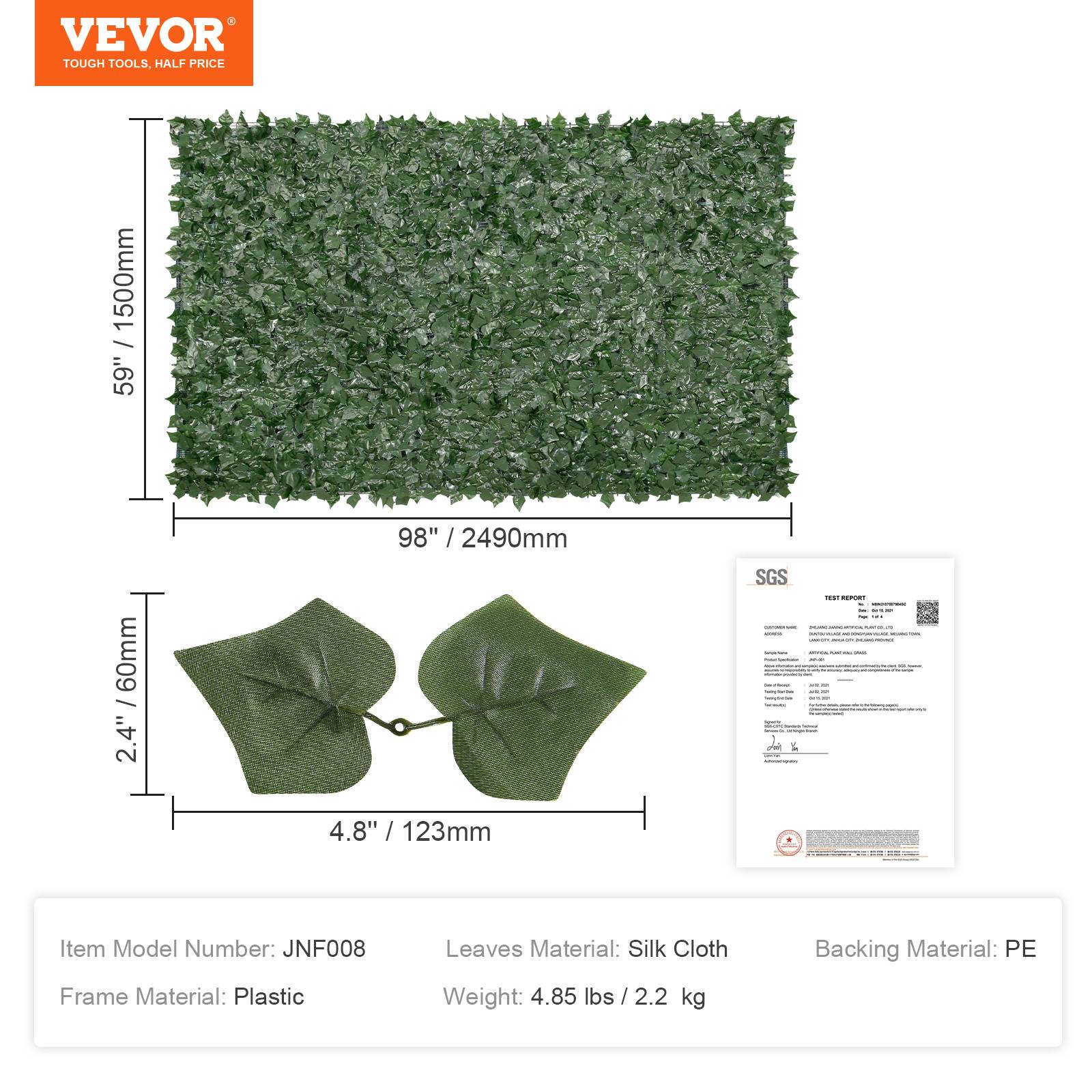 VEVOR Haie artificielle 150x249 cm, brise-vue lierre. Tissu maille renforcé, pour jardin, balcon. - Image 7