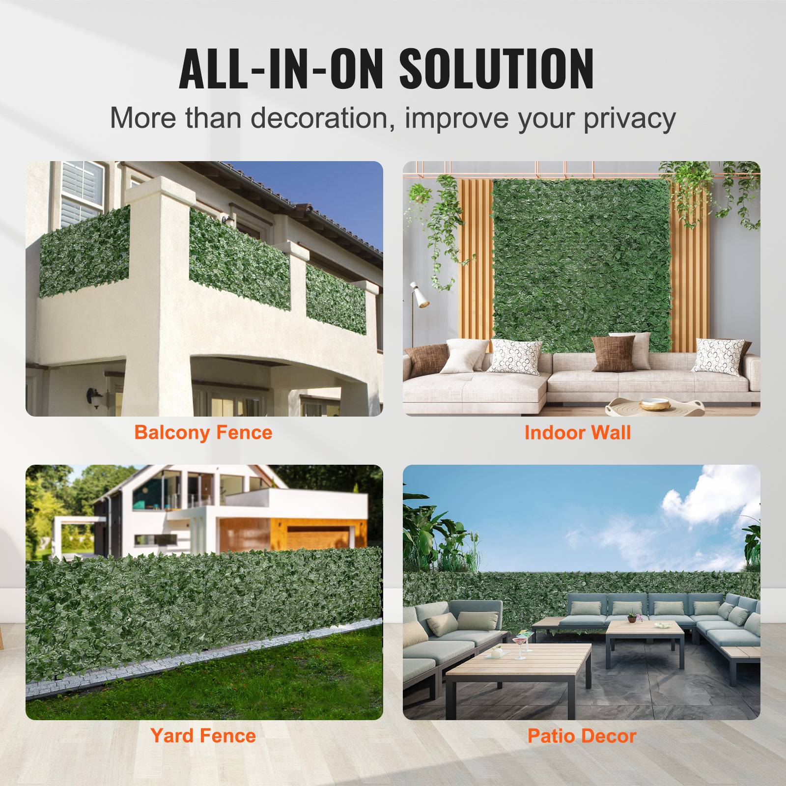 VEVOR Haie artificielle 150x249 cm, brise-vue lierre. Tissu maille renforcé, pour jardin, balcon. - Image 6