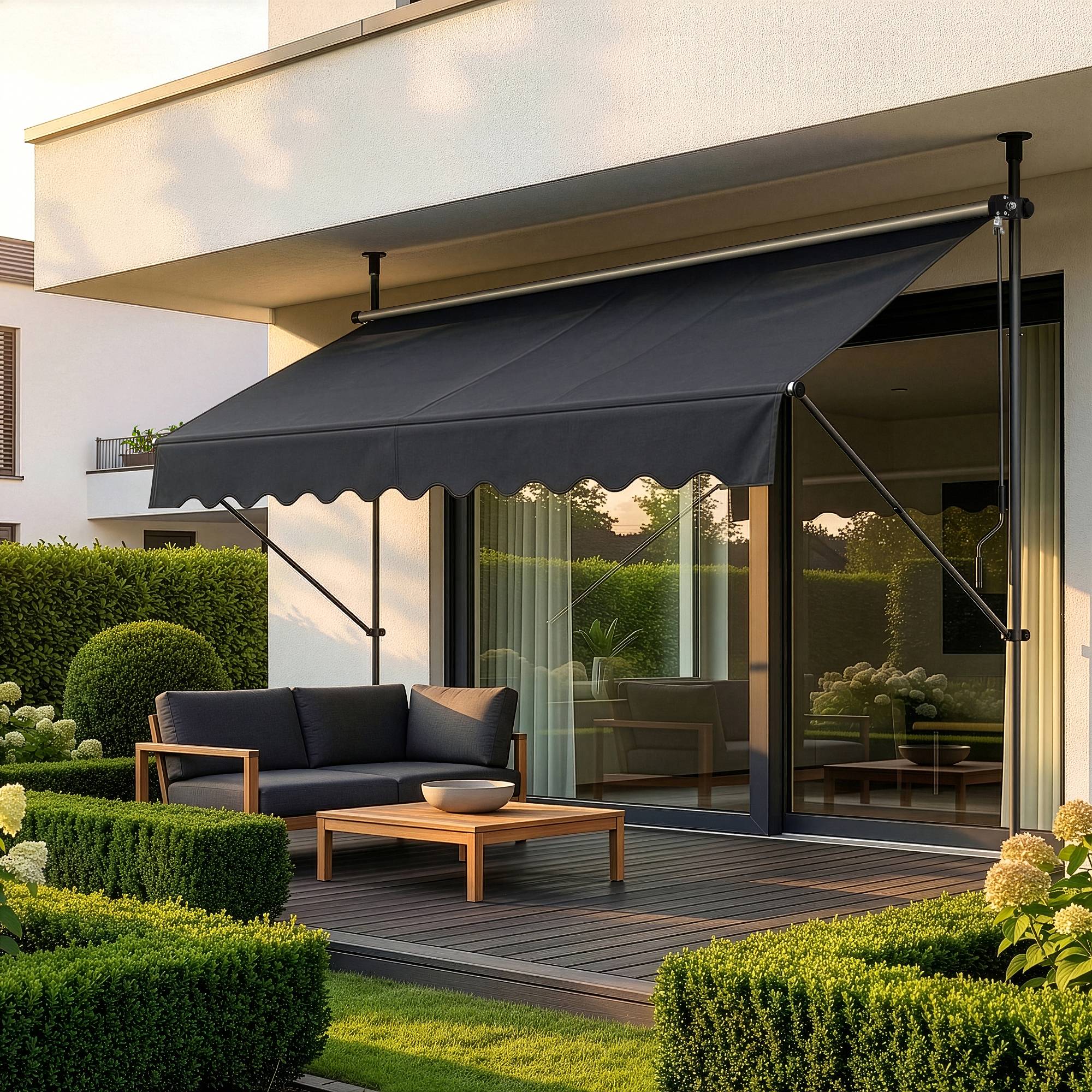 Pro.Tec - Store Banne Manuel Auvent Téléscopique 200 x 120 x 220-309 cm Gris [pro.tec] - Imagen 1