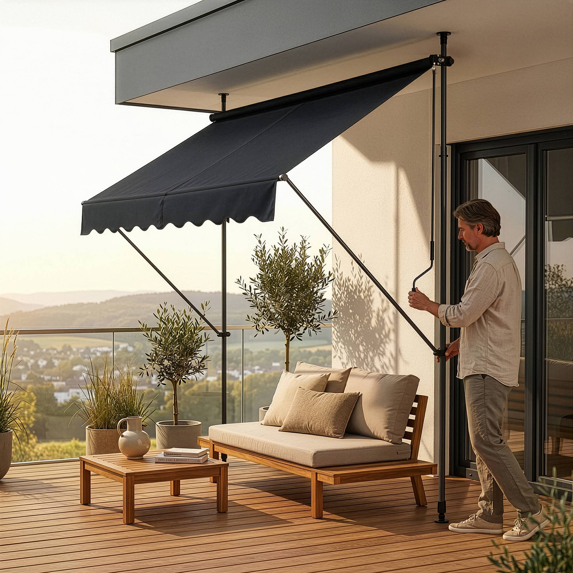 Pro.Tec - Store Banne Manuel Auvent Téléscopique 200 x 120 x 220-309 cm Gris [pro.tec] - Imagen 4