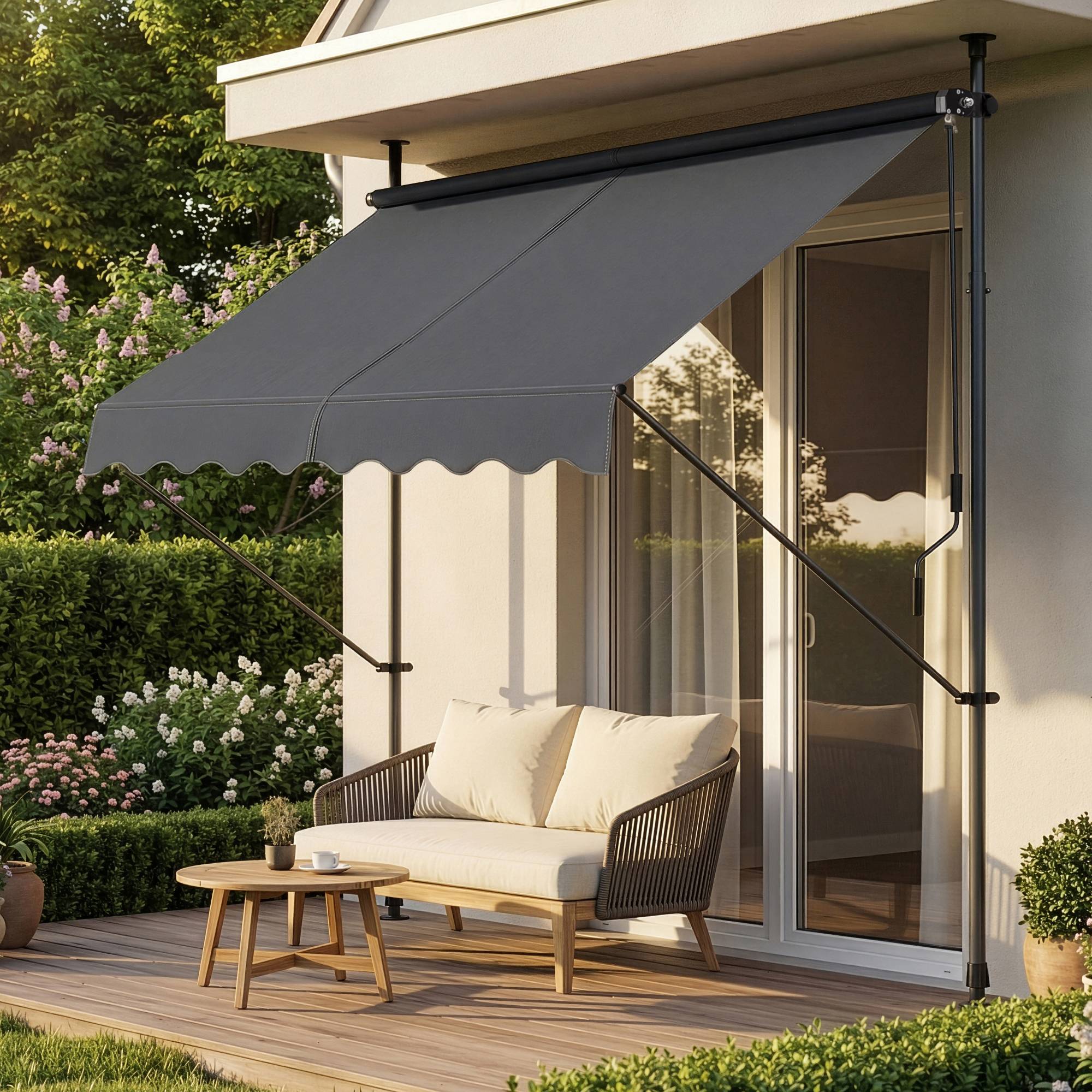Pro.Tec - Store Banne Manuel Auvent Téléscopique 200 x 120 x 220-309 cm Gris [pro.tec] - Imagen 6