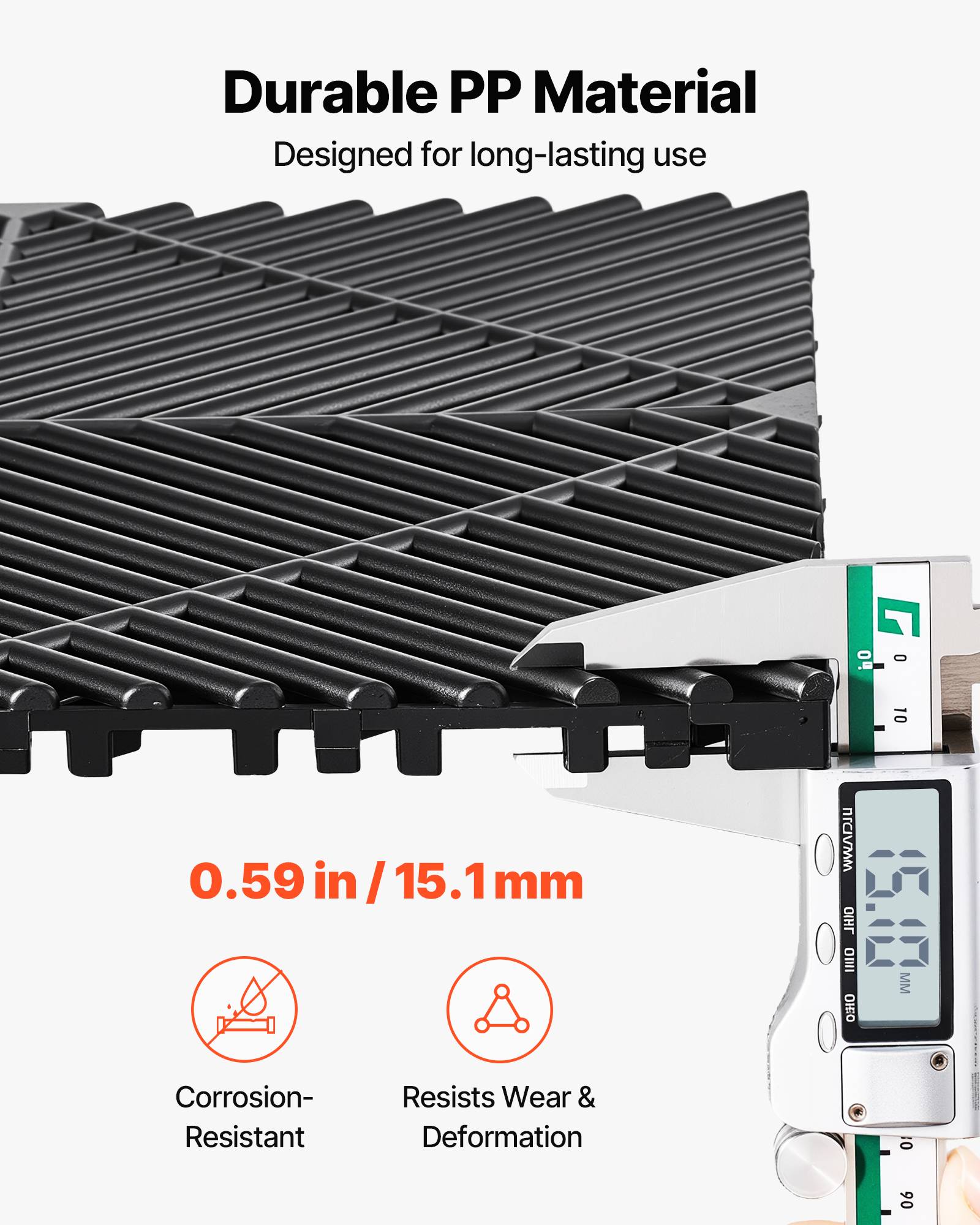 Vevor - VEVOR Dalles de sol clipsables en PP, lot de 55, 310x310 mm, système emboîtable antidérapant pour garages, piscines, terrasses, noir. - Image 3