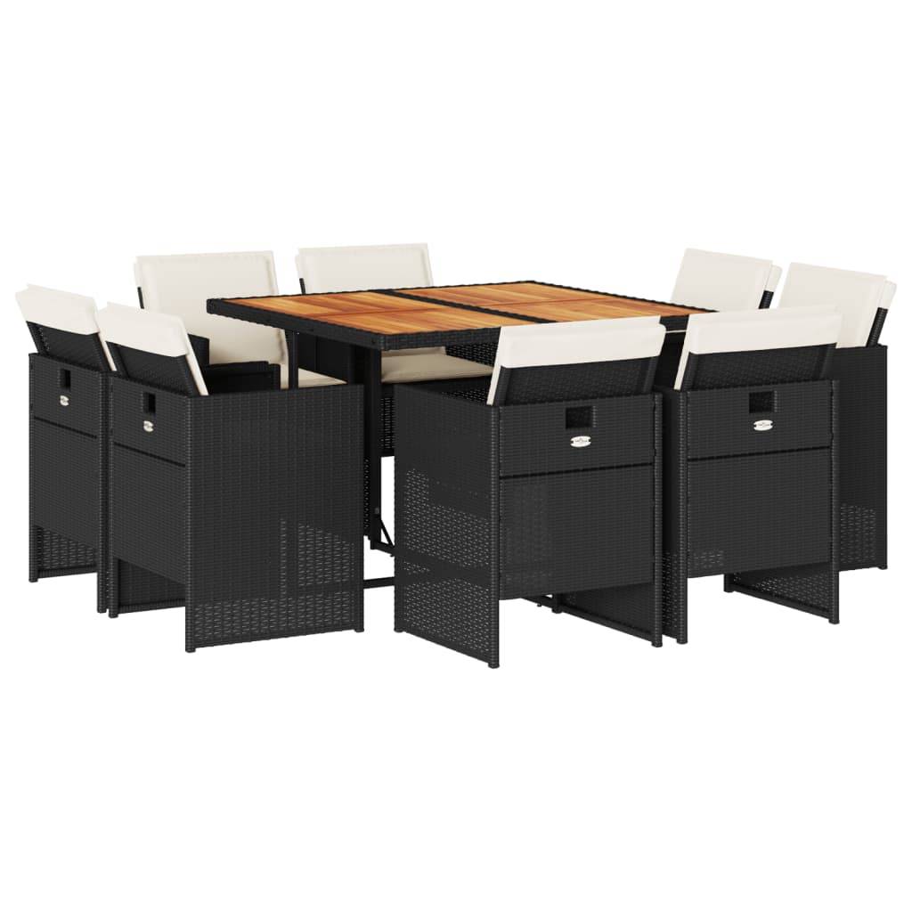 Ensemble Repas Compact 8 Places Gain de Place Table Bois et Fauteuils Noirs – ComfortXL Outdoor Living - Image 2