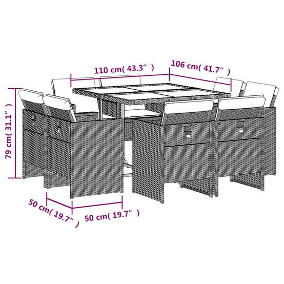 Ensemble Repas Compact 8 Places Gain de Place Table Bois et Fauteuils Noirs – ComfortXL Outdoor Living - Image 8