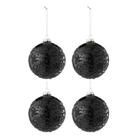 Lot de 4 Boules de Noël Perles "Zelma" 10cm Noir