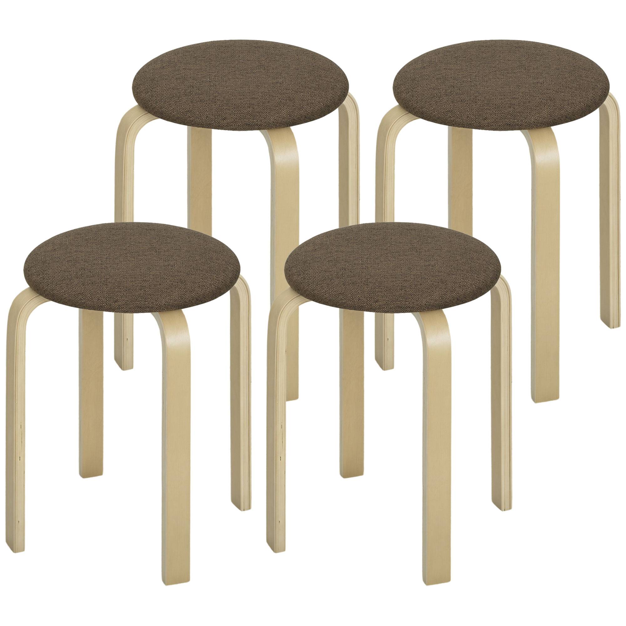 Tabourets rembourrés, lot de 4, empilables, surface laquée, pieds en bois, marron - Image 2