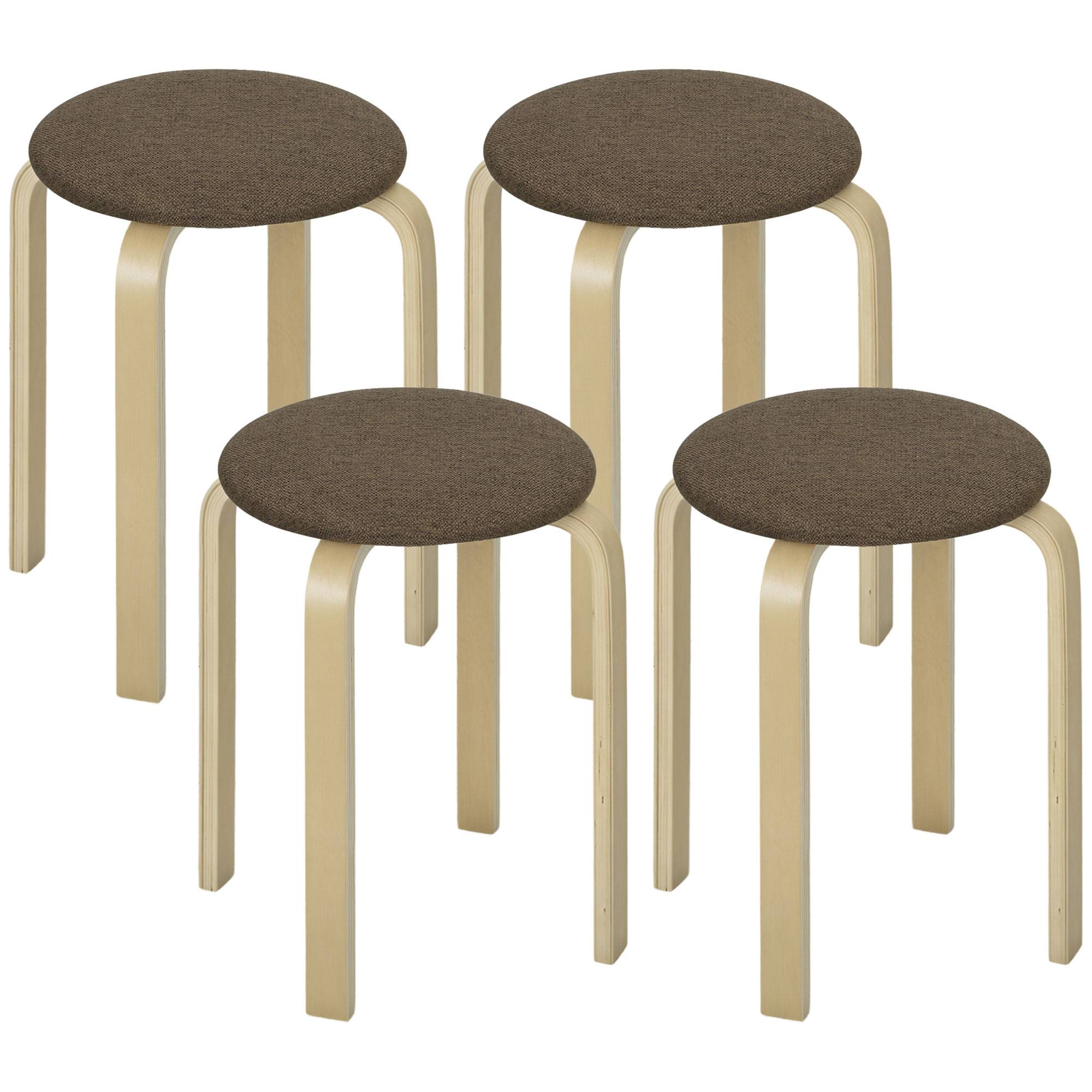 Tabourets rembourrés, lot de 4, empilables, surface laquée, pieds en bois, marron - Image 1