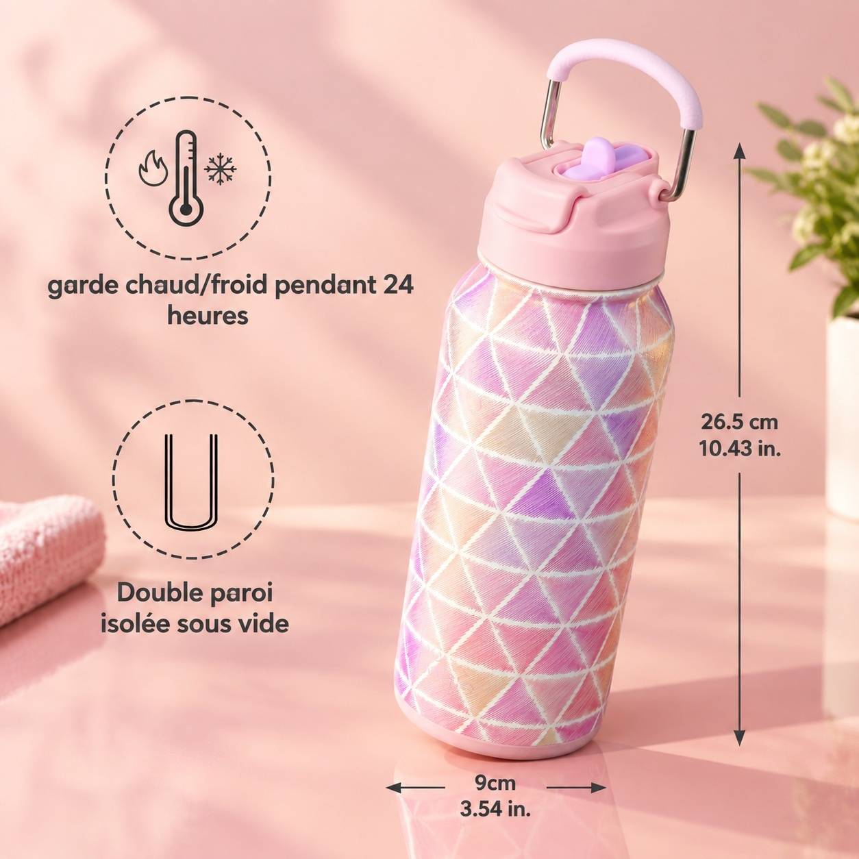 Bouteille Eau Acier Inoxydable 32oz Couvercle Double Usage Poignée Transport Facile - Image 5
