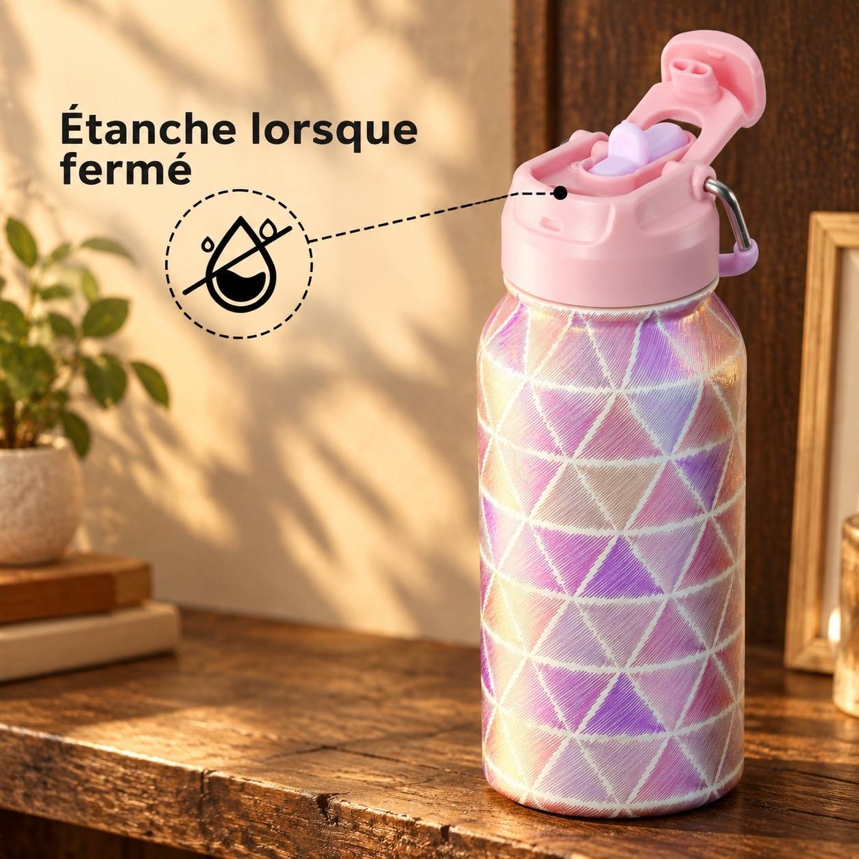 Bouteille Eau Acier Inoxydable 32oz Couvercle Double Usage Poignée Transport Facile - Image 3