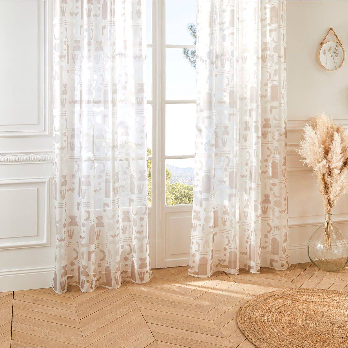 Voilage à œillets Beige Gris et Blanc motif Abstrait 140 x 240 cm - Imagen 2