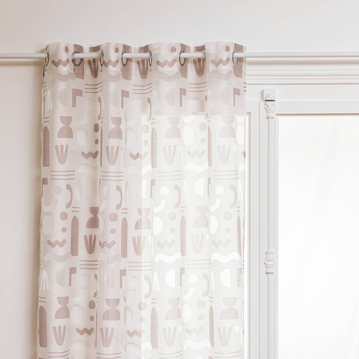 Voilage à œillets Beige Gris et Blanc motif Abstrait 140 x 240 cm - Imagen 1