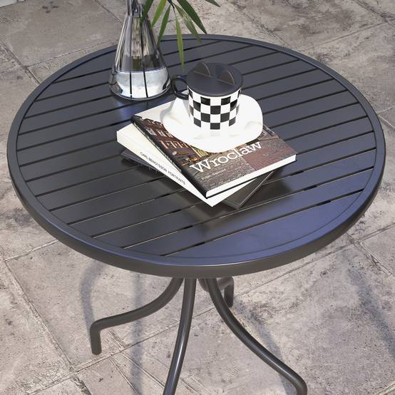 ComfortXL - Table jardin ronde acier galvanisé balcon style bistrot plateau lattes noir - ComfortXL Outdoor Living - Image 9