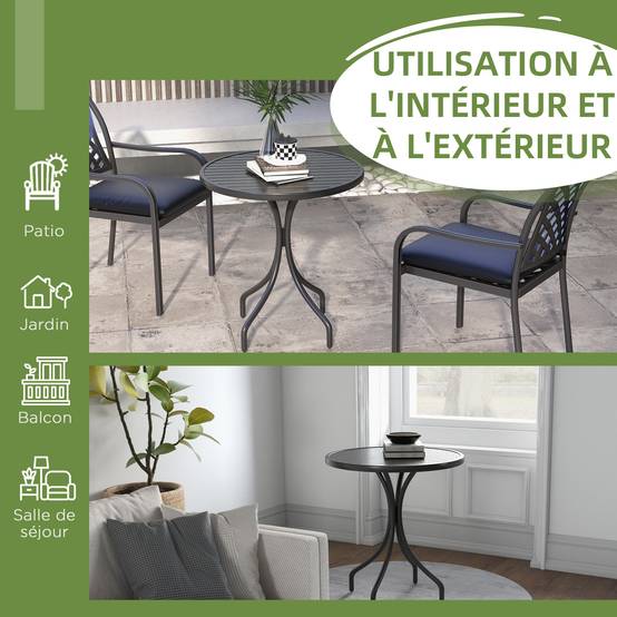 ComfortXL - Table jardin ronde acier galvanisé balcon style bistrot plateau lattes noir - ComfortXL Outdoor Living - Image 7