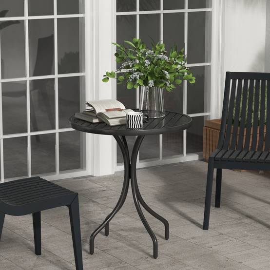 ComfortXL - Table jardin ronde acier galvanisé balcon style bistrot plateau lattes noir - ComfortXL Outdoor Living - Image 3