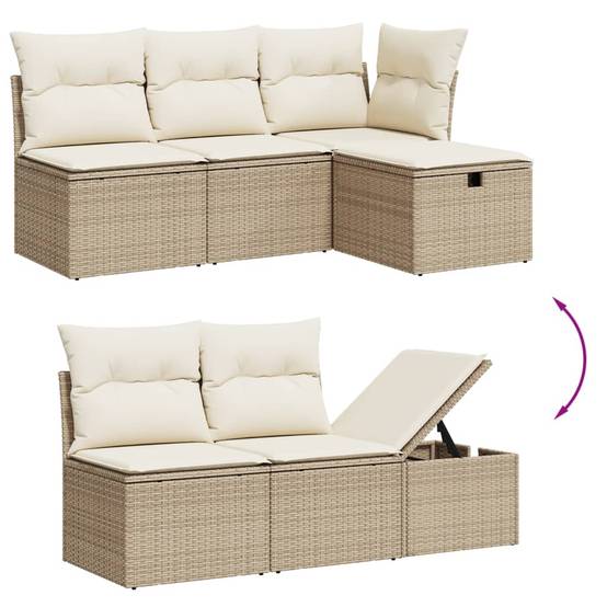 Ensemble canapés de jardin 5 pièces poly rotin avec pouf et coussins déhoussables pour terrasse Beige – ComfortXL Outdoor Living - Image 3