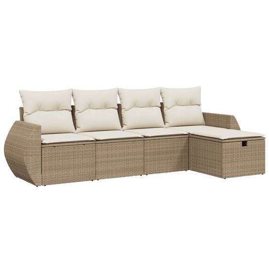 Ensemble canapés de jardin 5 pièces poly rotin avec pouf et coussins déhoussables pour terrasse Beige – ComfortXL Outdoor Living - Image 2