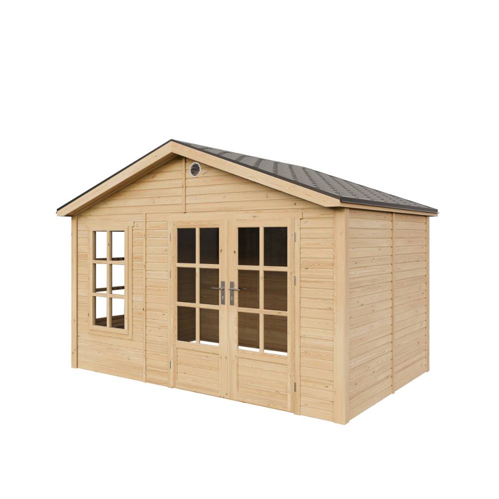 Timbela - Abri de jardin en bois - 8,88 m² - 276x382xH267 cm - sans plancher avec bardeaux bitumineux couleur gris - 17 mm d’épaisseur - Timbela M734A - Image 4