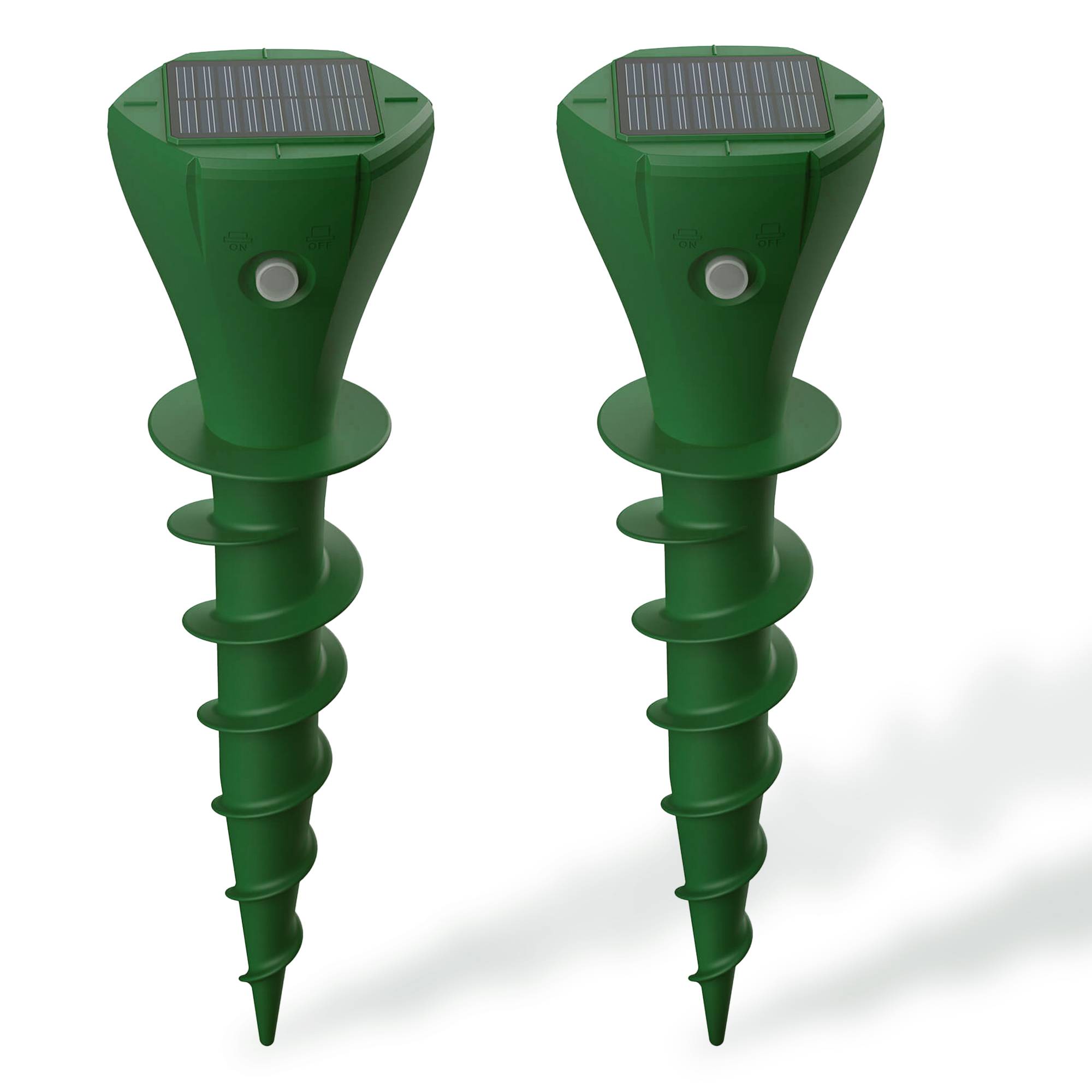 Fishtec - Lot de 2 chasse taupes solaires FISHTEC, vibrations triple séquence, 650m² par unité, autonome, piquet vrille à visser, résistant IP65 - Image 1