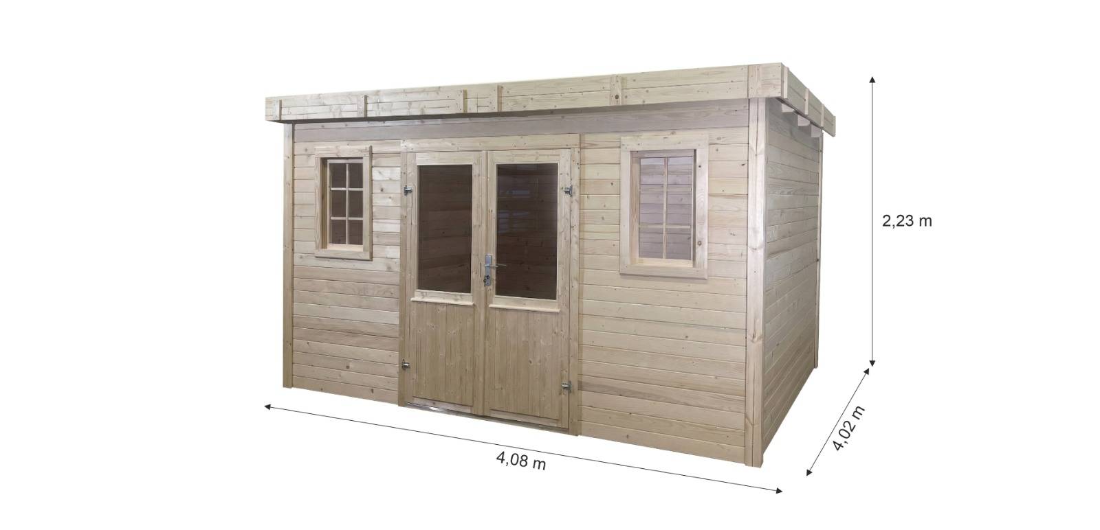 Habrita - Abri Madriers bois massif - 28 mm- surface extérieur 16,40 m2 - Toit plat - bac acier - Image 4