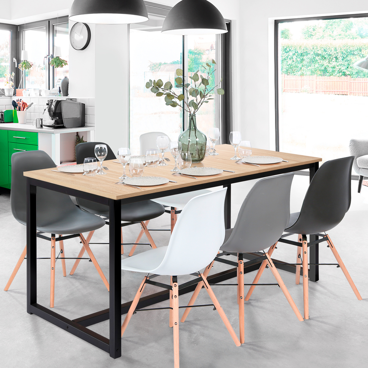 Table à manger extensible rectangle DETROIT 6-10 personnes design industriel 160-200 cm - Image 4