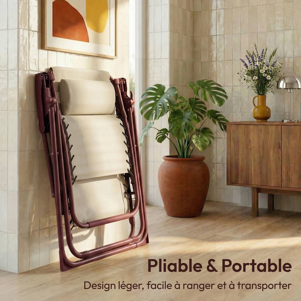 Chaise pliante Zéro Gravité Terracotta, fauteuil jardin inclinable CASABEL - Image 6