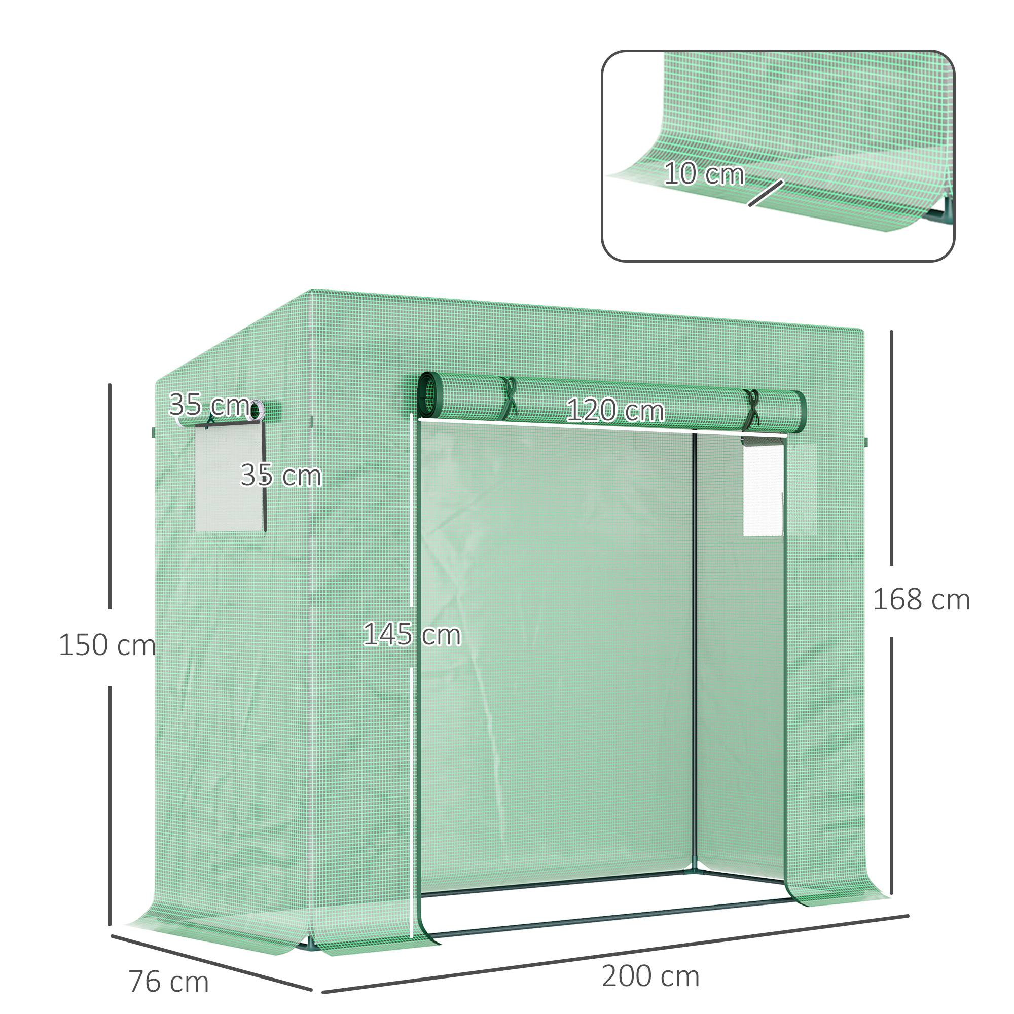 Serre aluminium porte enroulable fenêtres latérales acier plastique 200x76x168 cm verte, balcon potager - Image 5