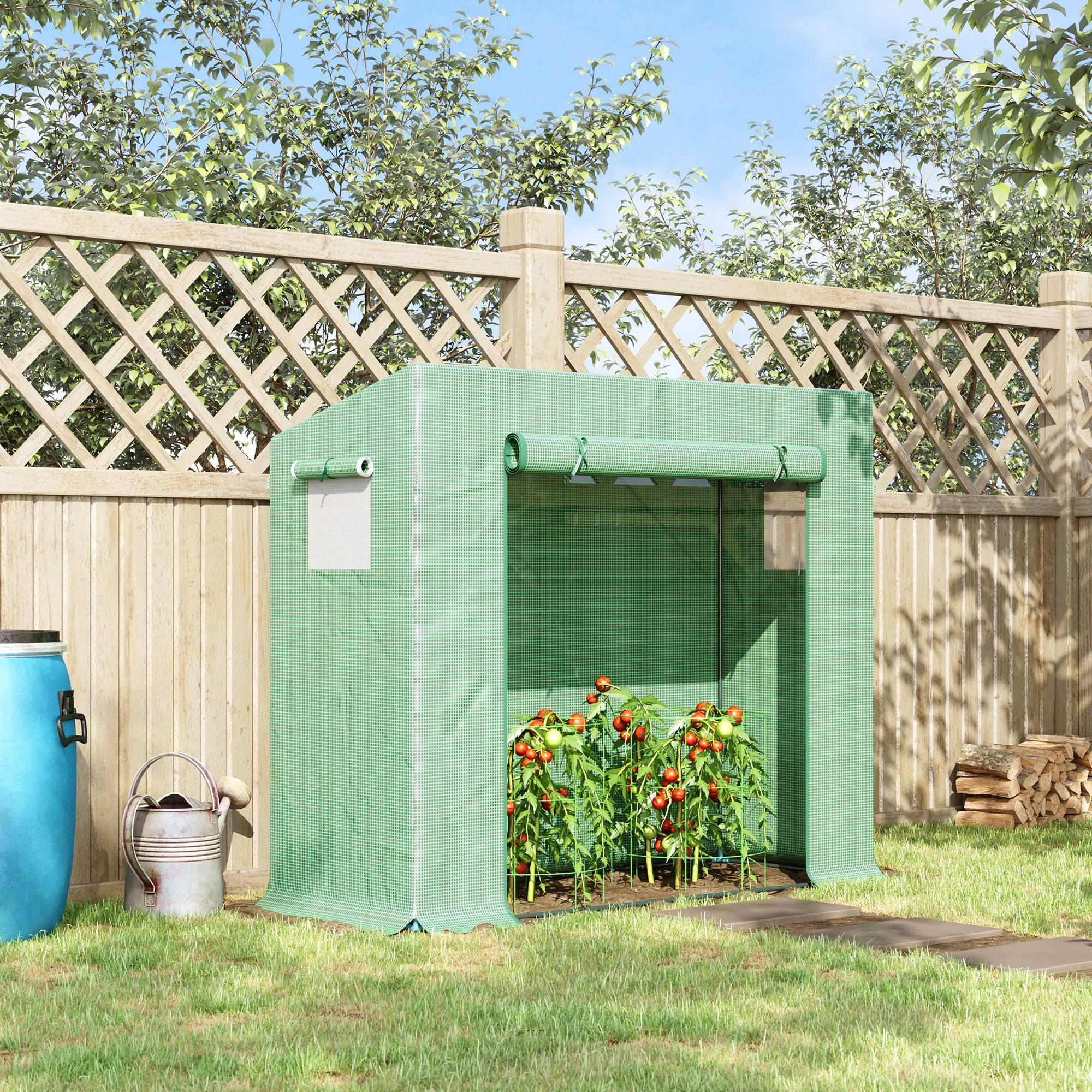 Serre aluminium porte enroulable fenêtres latérales acier plastique 200x76x168 cm verte, balcon potager - Image 4