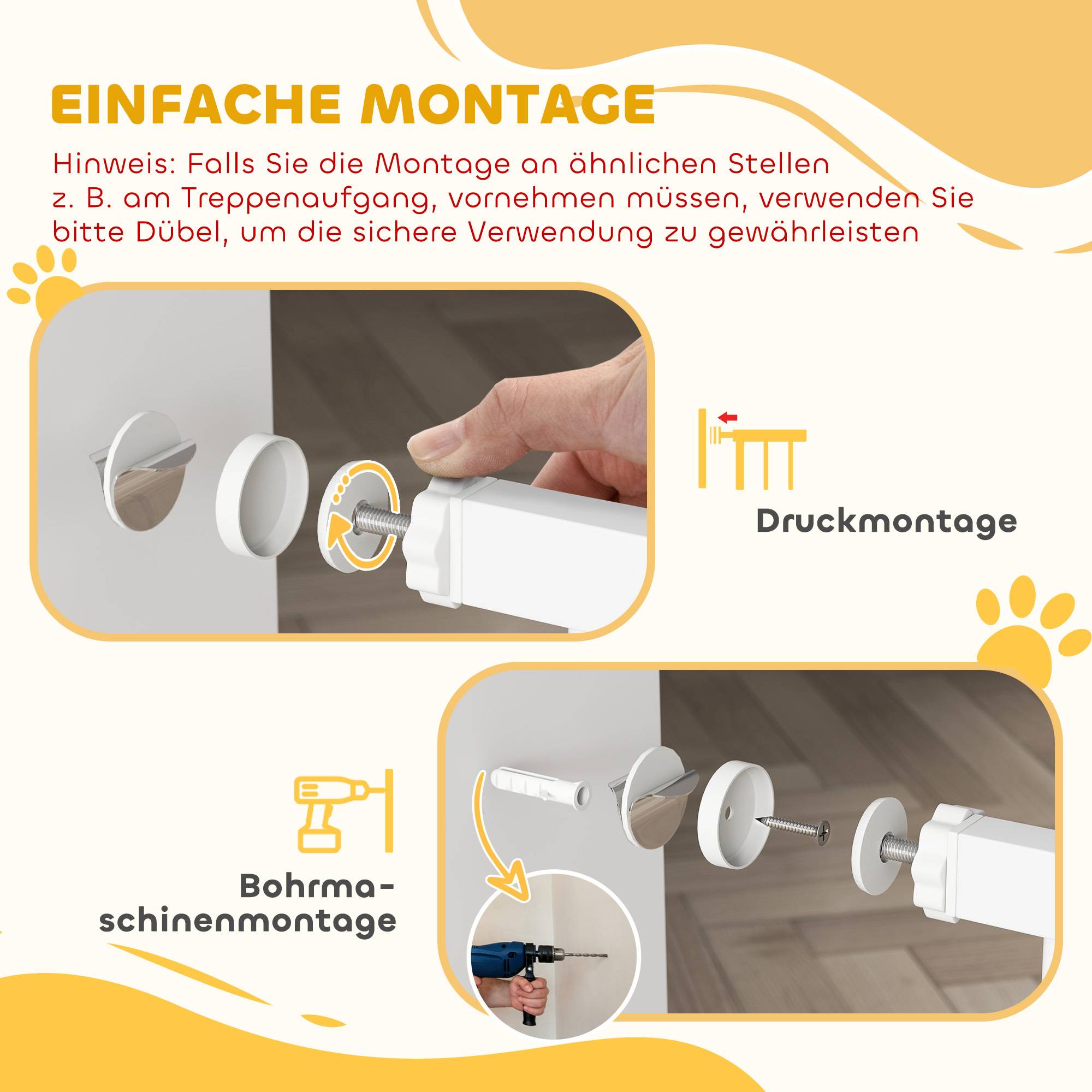 Barrière de sécurité escalier avec chatière, sans perçage, 75-85 cm, acier, chien, escaliers, blanc - Image 10