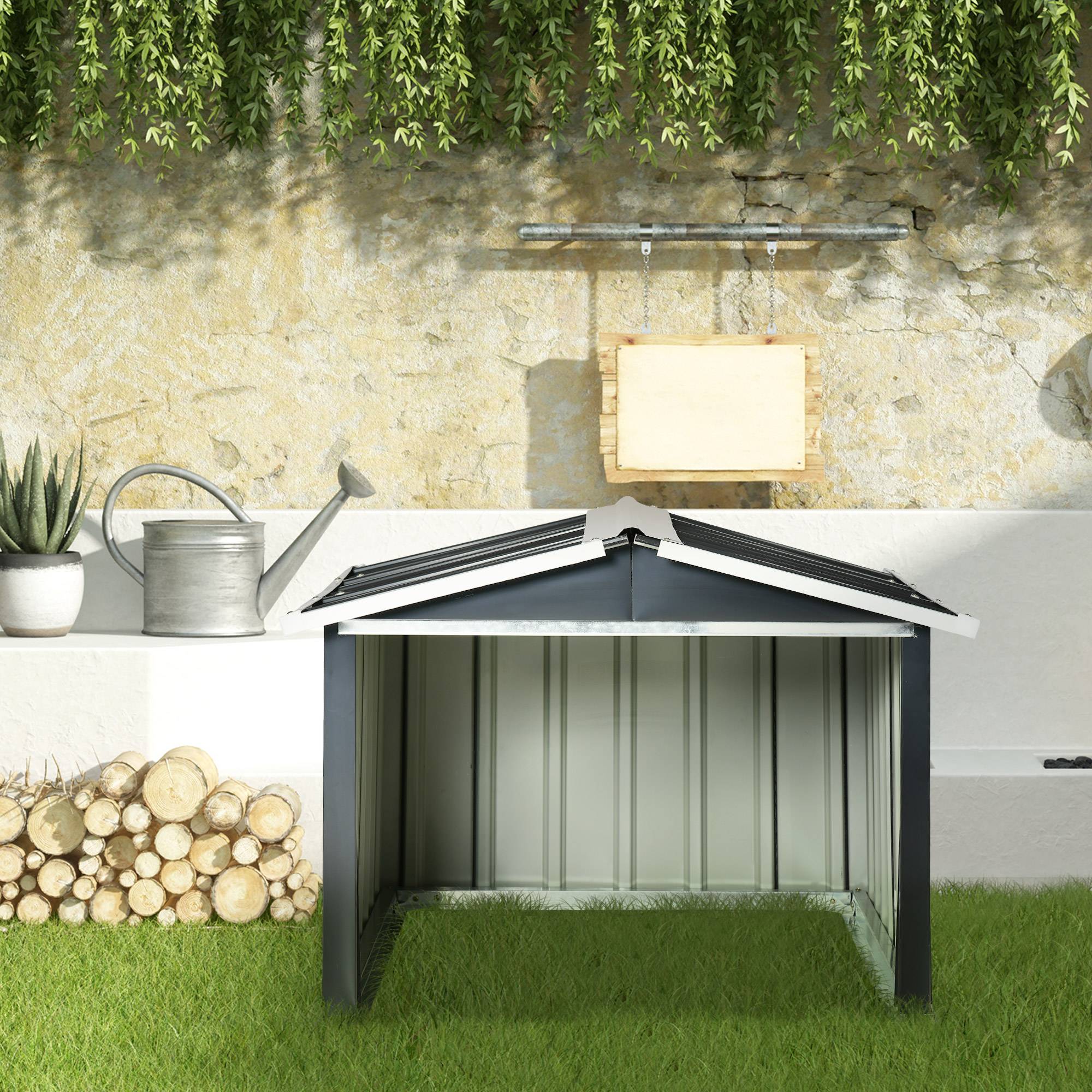 Garage tondeuse robot jardin en tôle acier grise, abri extérieur protection pluie soleil pour robot tondeuse - Image 4