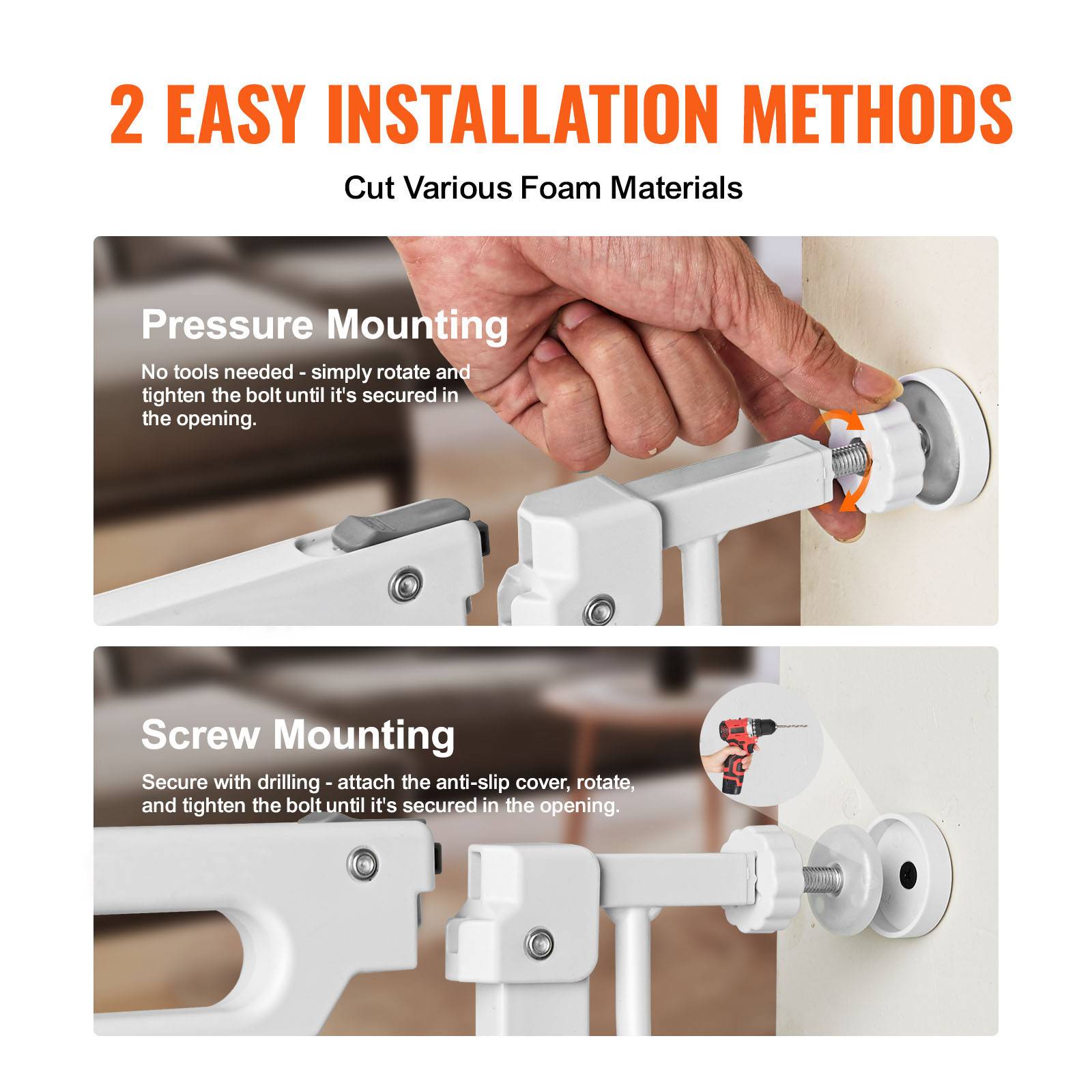SucceBuy Barrière de sécurité extensible 75–99 cm, hauteur 76 cm, porte large 180°, fermeture automatique, sans perçage ou fixation murale. - Image 6