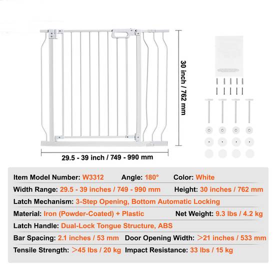 SucceBuy Barrière de sécurité extensible 75–99 cm, hauteur 76 cm, porte large 180°, fermeture automatique, sans perçage ou fixation murale. - Image 7