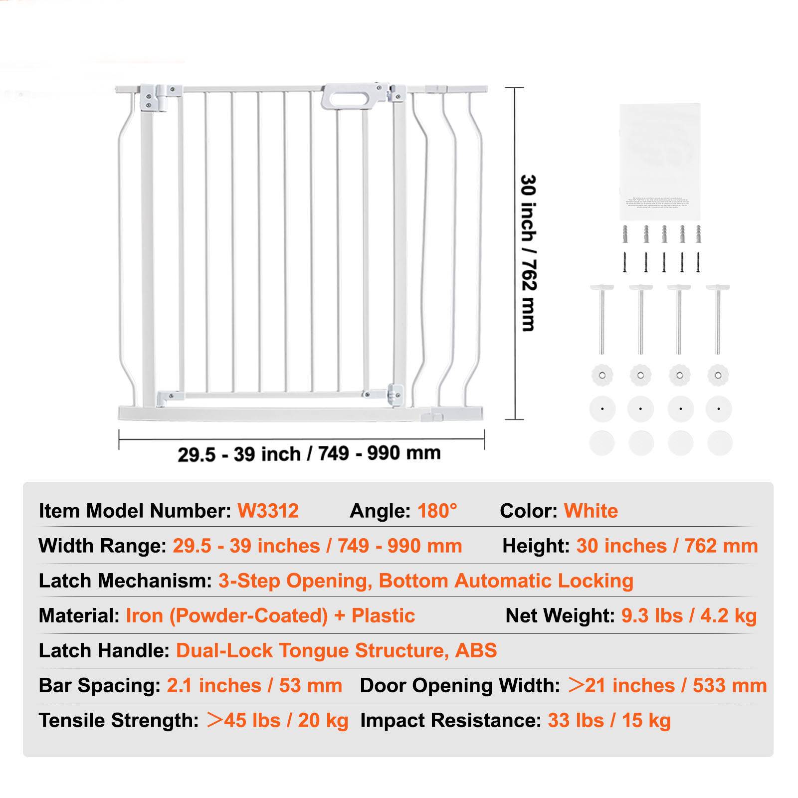 SucceBuy Barrière de sécurité extensible 75–99 cm, hauteur 76 cm, porte large 180°, fermeture automatique, sans perçage ou fixation murale. - Image 7