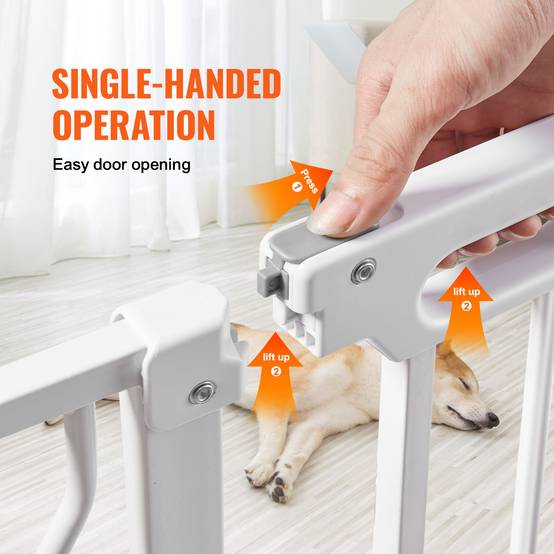 SucceBuy Barrière de sécurité extensible 75–99 cm, hauteur 76 cm, porte large 180°, fermeture automatique, sans perçage ou fixation murale. - Image 3